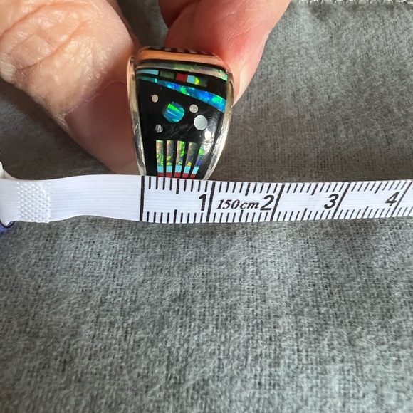 Colorful, Multi-Gemstone, Sterling Silver Inlay Statement Ring - Picture 16 of 17